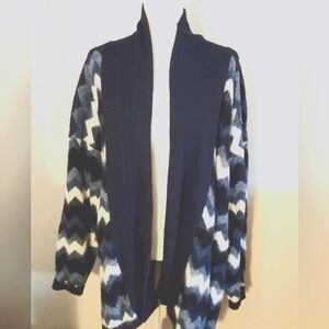 Yarn Work Chunky Sweater Cardigan Chevron Pattern Women's Size L